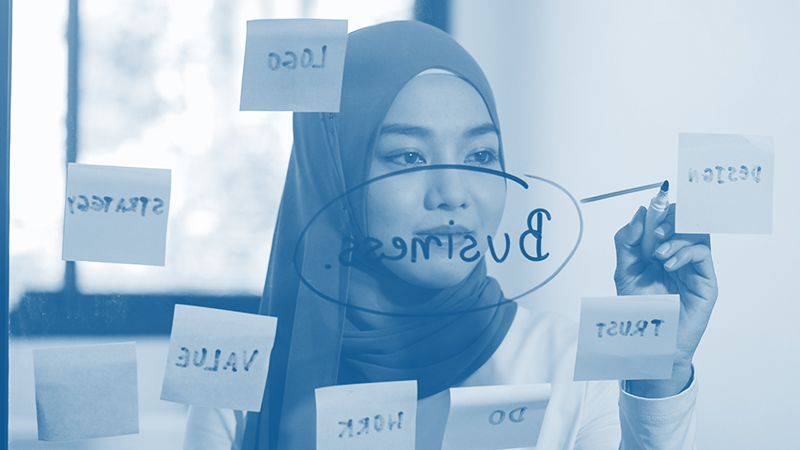 a woman writing ideas on a board