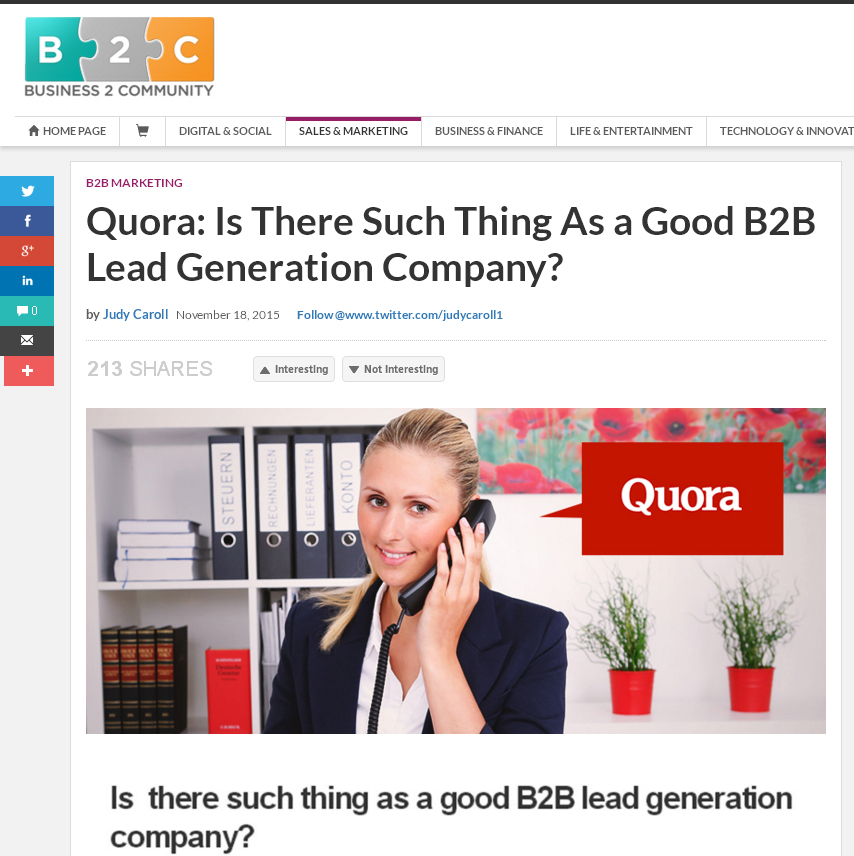 Quora: Is There Such Thing As a Good B2B Lead Generation Company? Quora: Is There Such Thing As a Good B2B Lead Generation Company?